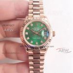 Perfect Replica UF Rolex Ladies Datejust Watches Green Diamond Dial Rose Gold Band